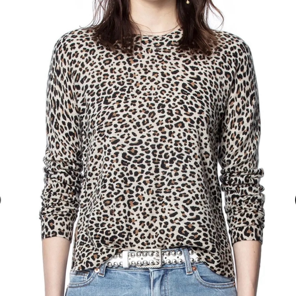 Zadig & Voltaire Lirius Leopard Print Long Sleeve Cashmere Jumper